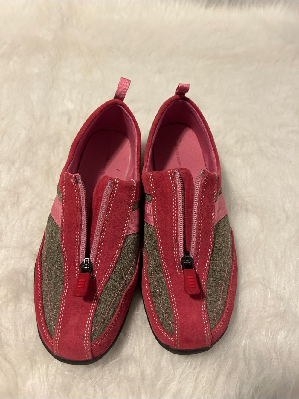 Lands' End Women's Pink and Olive Zip-Front Slip-On Sneakers - Picture 2 of 8
